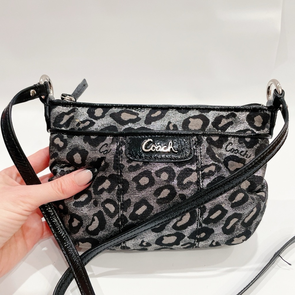 Coach Mini leopard silver and black Crossbody Bag β Designer It-Girl Essential π - Picture 3 of 12